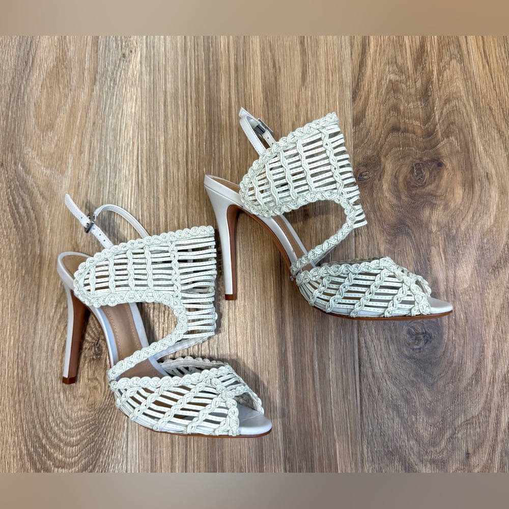 Schutz Thamis Woven Cage Heel Sandals Off White Size 8.5B NWOB - Picture 4 of 8